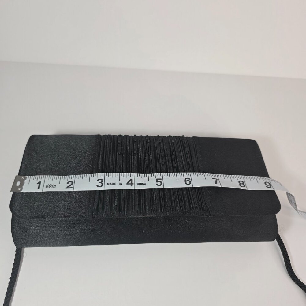 Black Satin Beaded Clutch Evening Bag Crossbody Formal - Picture 10 of 12